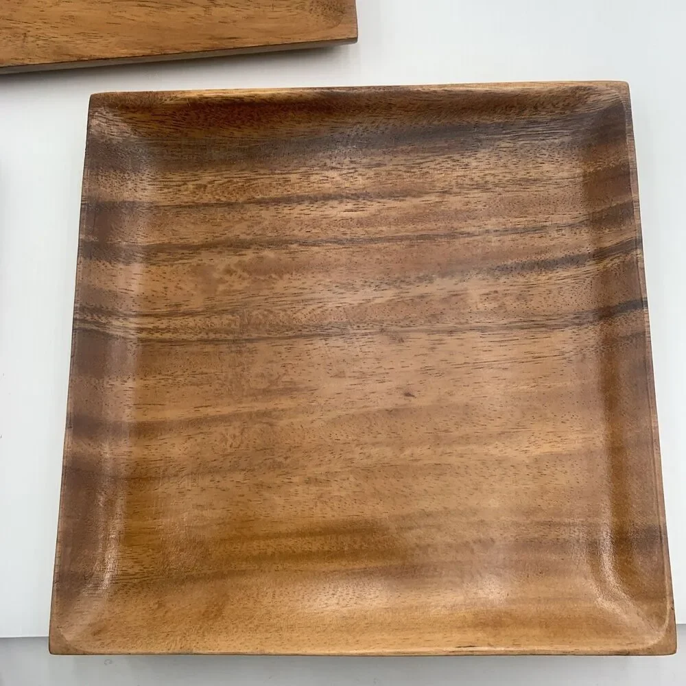 Acacia Wood MCM 10” Square Platter Charcuterie Serving Plate Tray Lot of 3  Home